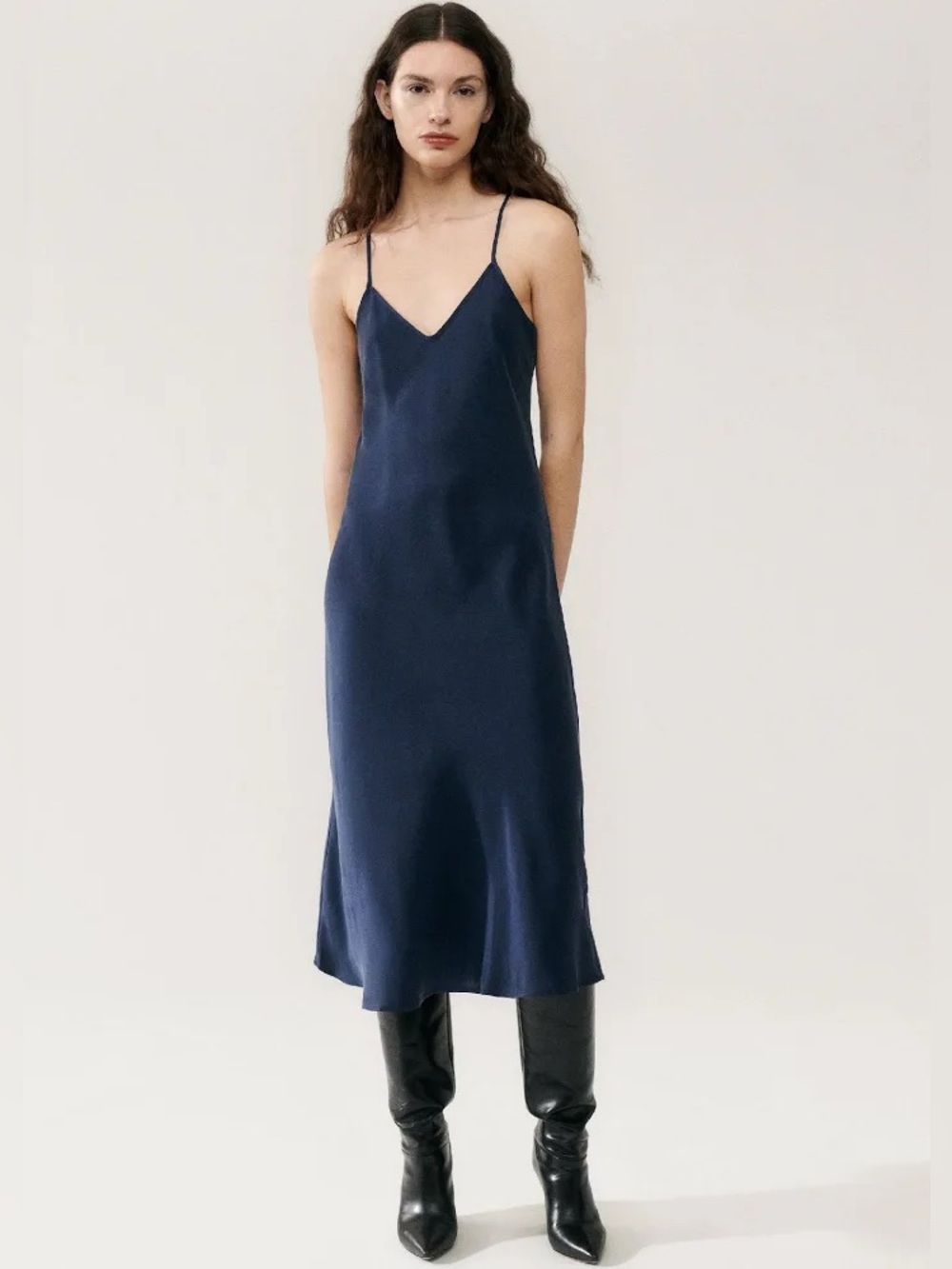 Silk Laundry 90s Slip Dress in Midnight Navy Blue - 100% Silk